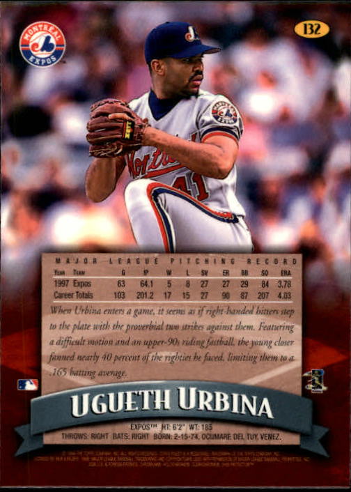 1998 Finest #132 Ugueth Urbina back image