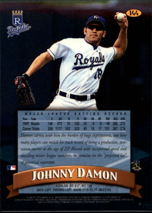 1998 Finest #144 Johnny Damon back image