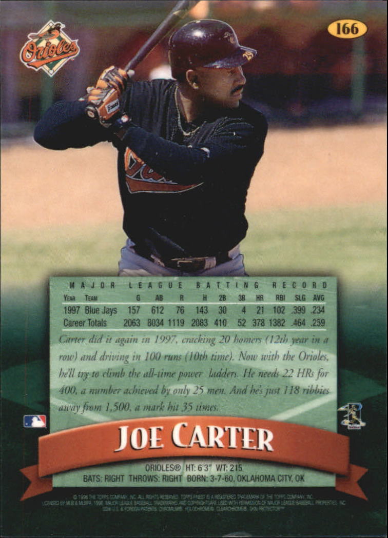 1998 Finest #166 Joe Carter back image