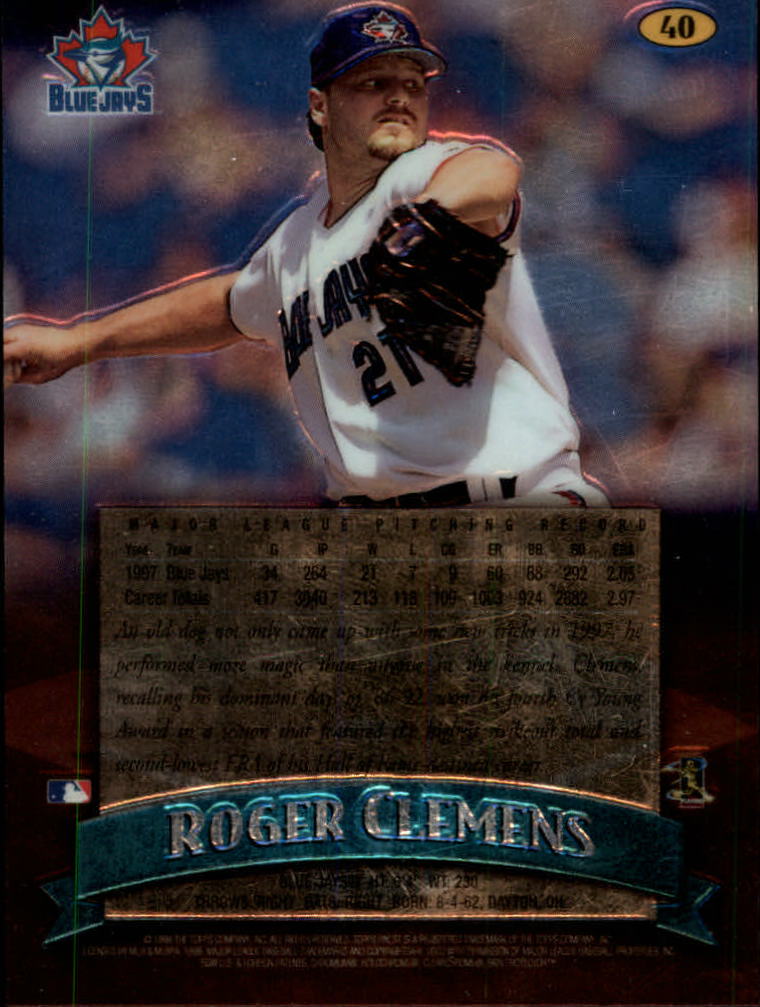 1998 Finest No-Protectors #40 Roger Clemens back image