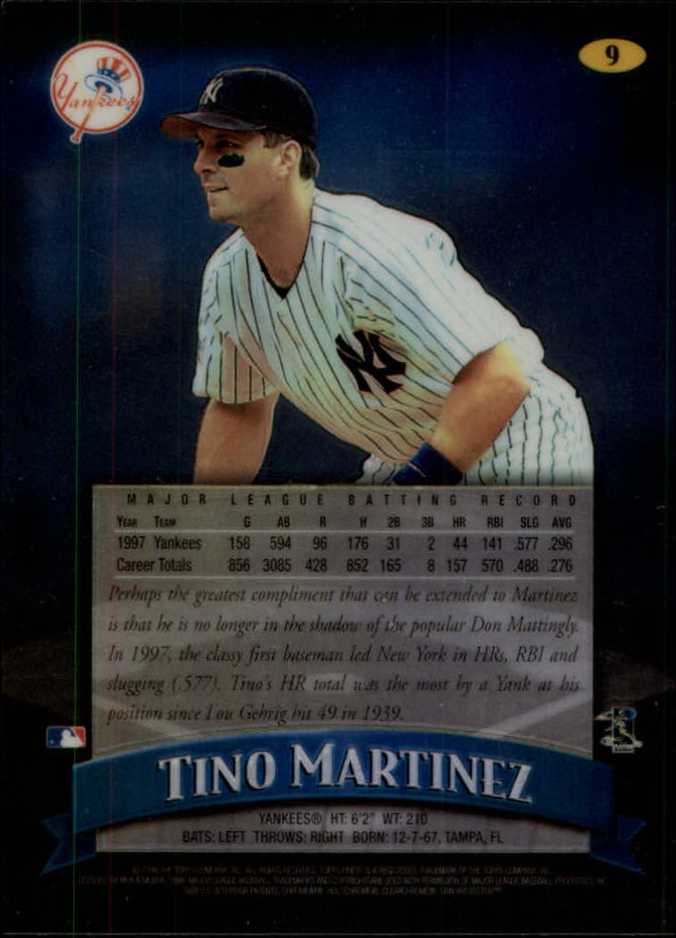 1998 Finest No-Protectors Refractors #9 Tino Martinez back image
