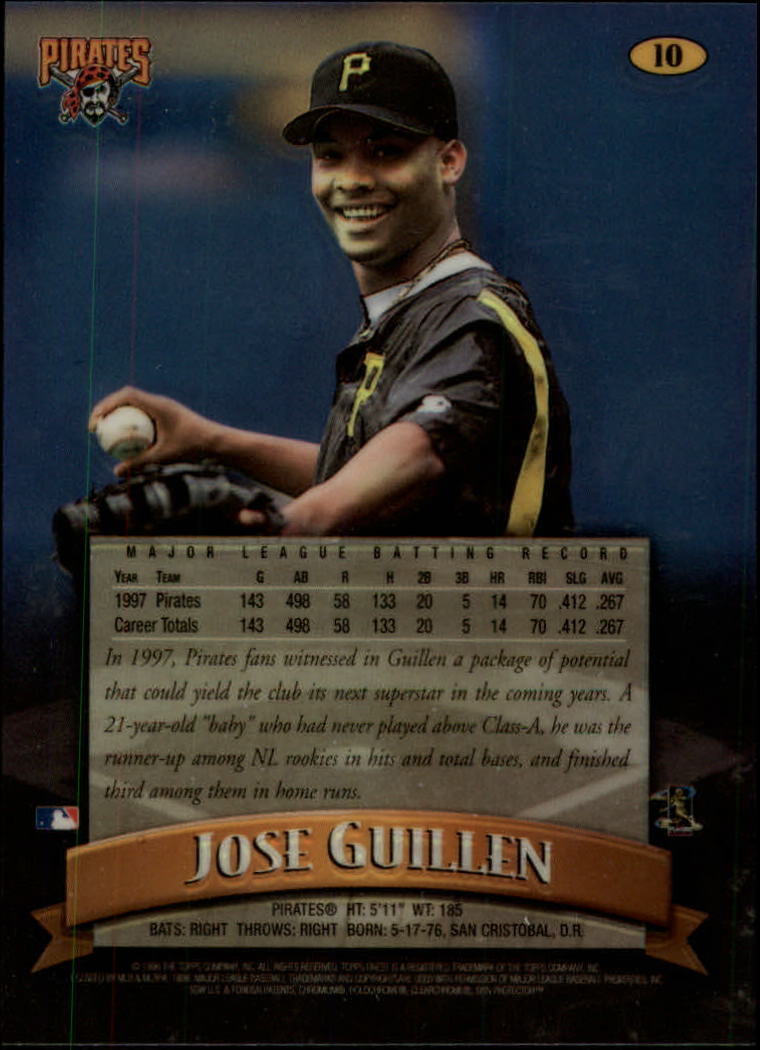 1998 Finest No-Protectors Refractors #10 Jose Guillen back image