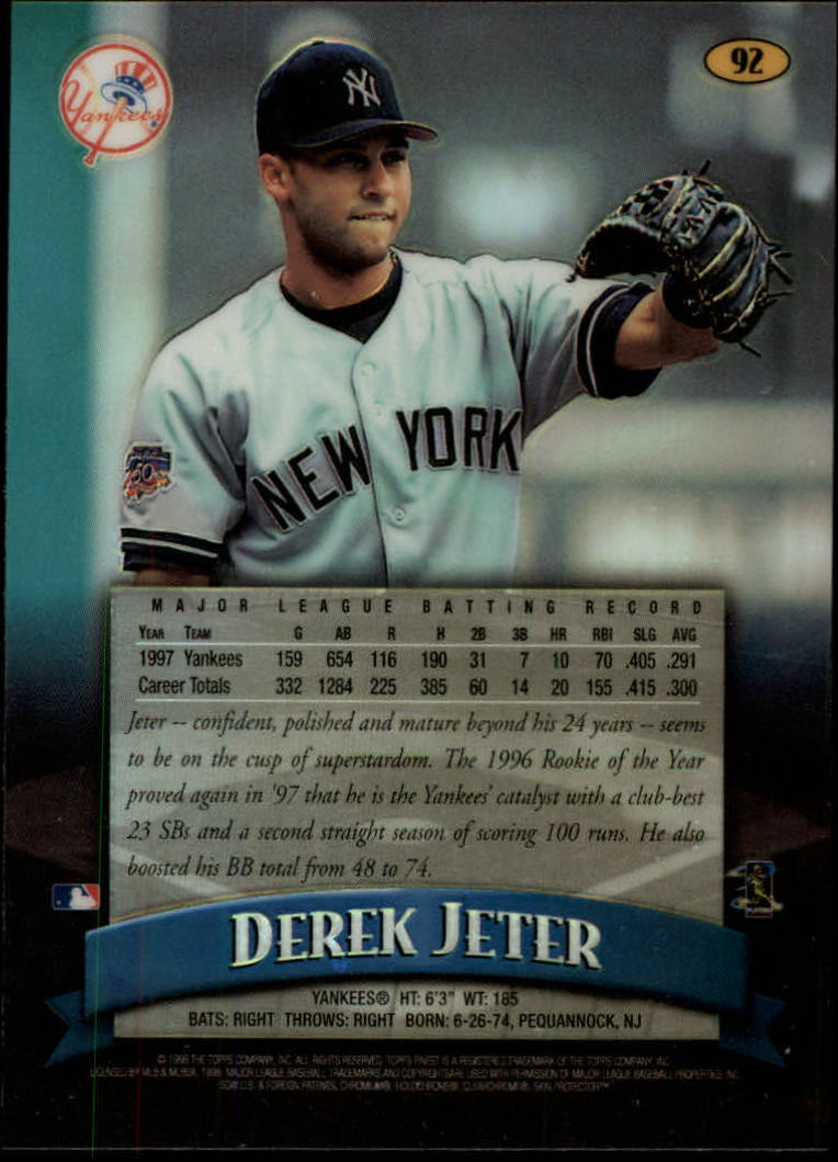 1998 Finest No-Protectors Refractors #92 Derek Jeter back image