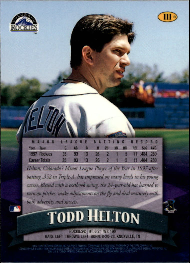 1998 Finest Refractors #111 Todd Helton back image