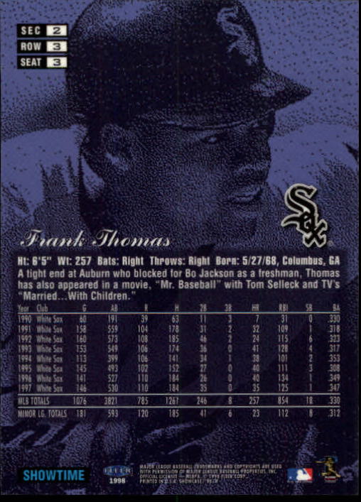 1998 Flair Showcase Row 3 #3 Frank Thomas back image