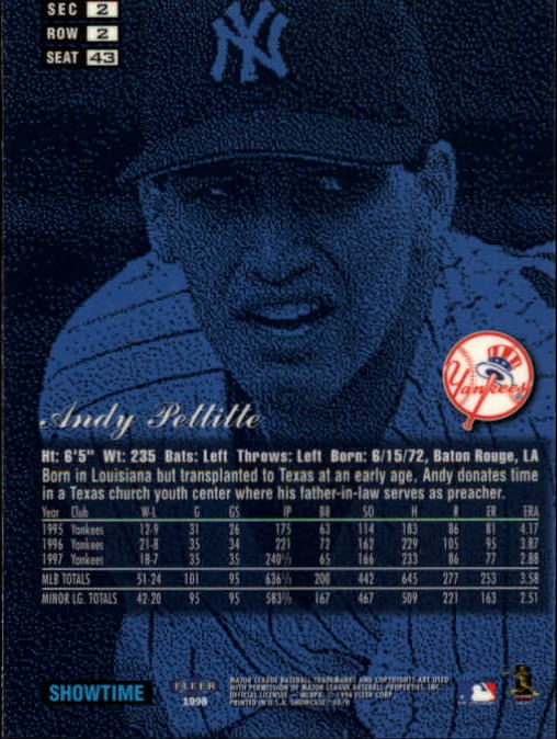 1998 Flair Showcase Row 2 #43 Andy Pettitte back image