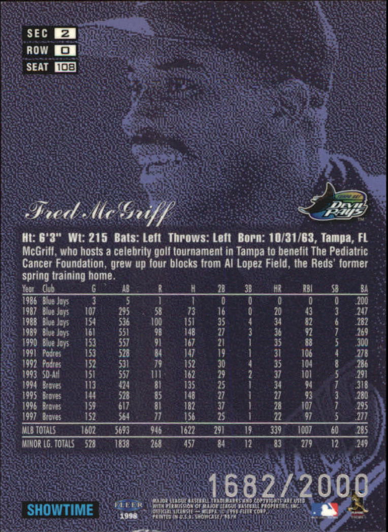 1998 Flair Showcase Row 0 #108 Fred McGriff back image
