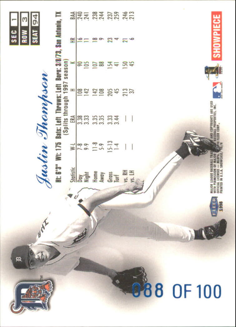 1998 Flair Showcase Legacy Collection Row 3 #94 Justin Thompson back image