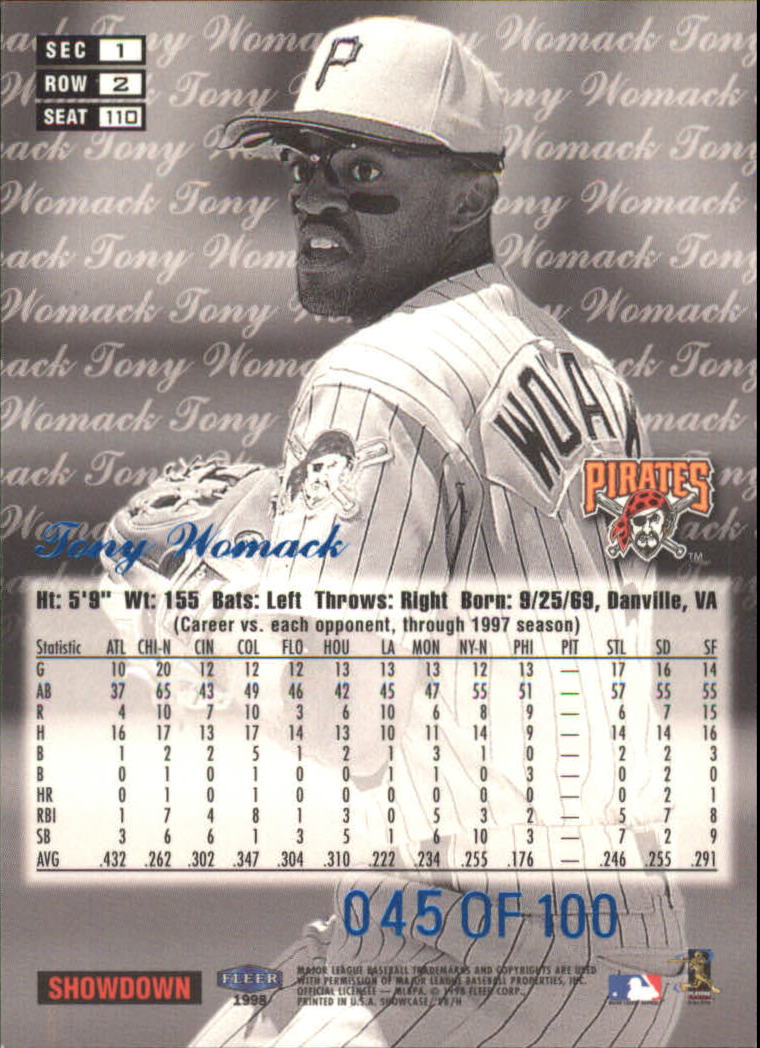 1998 Flair Showcase Legacy Collection Row 2 #110 Tony Womack back image