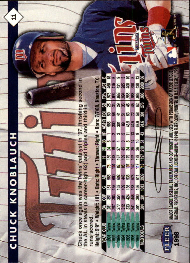 1998 Fleer Tradition #11 Chuck Knoblauch back image