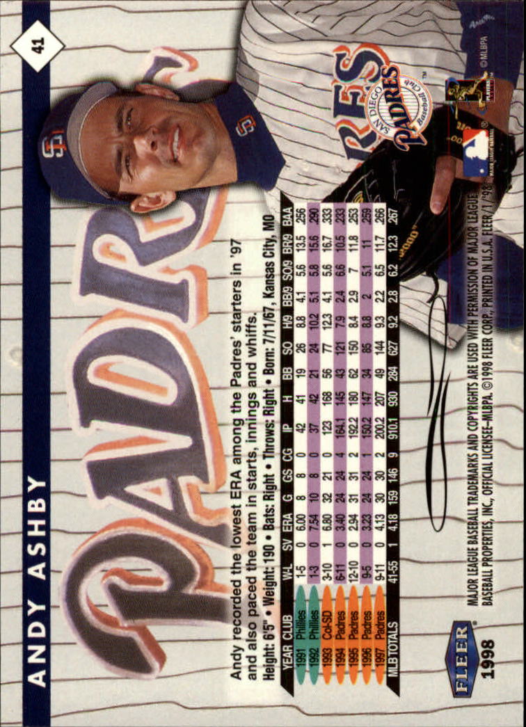 1998 Fleer Tradition #41 Andy Ashby back image