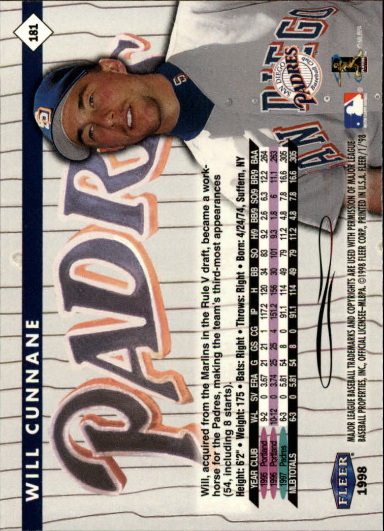 1998 Fleer Tradition #181 Will Cunnane back image