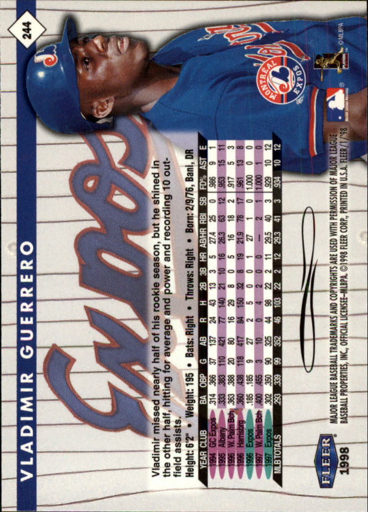 1998 Fleer Tradition #244 Vladimir Guerrero back image