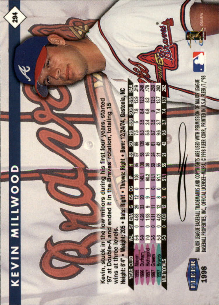 1998 Fleer Tradition #294 Kevin Millwood RC back image