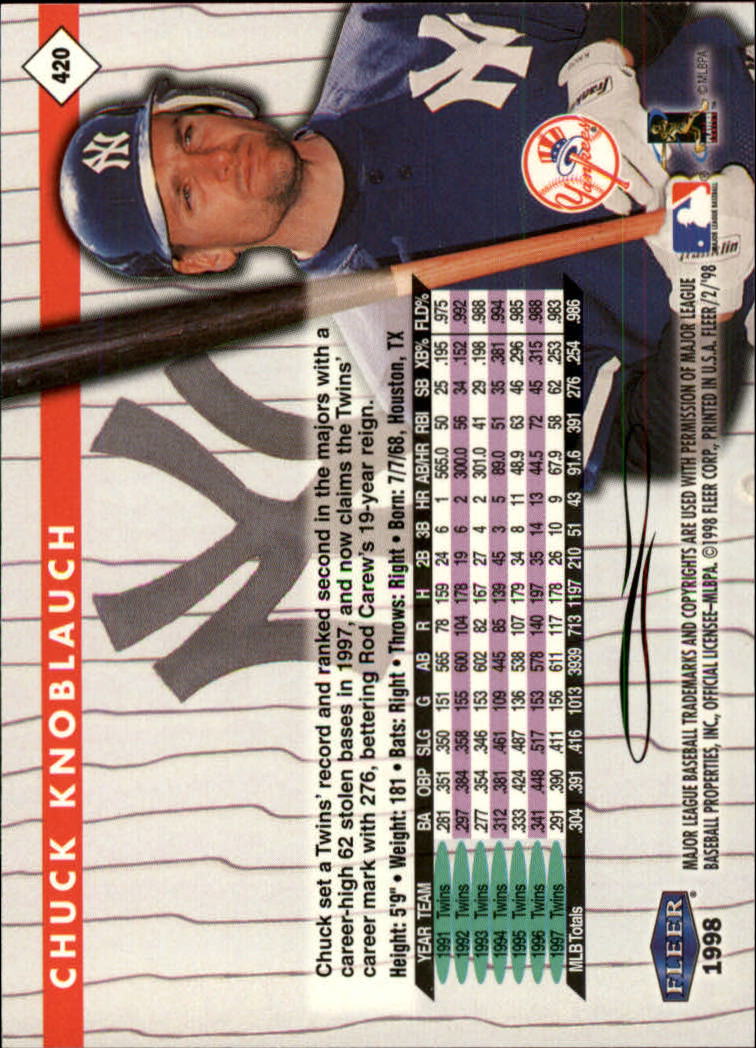 1998 Fleer Tradition #420 Chuck Knoblauch back image