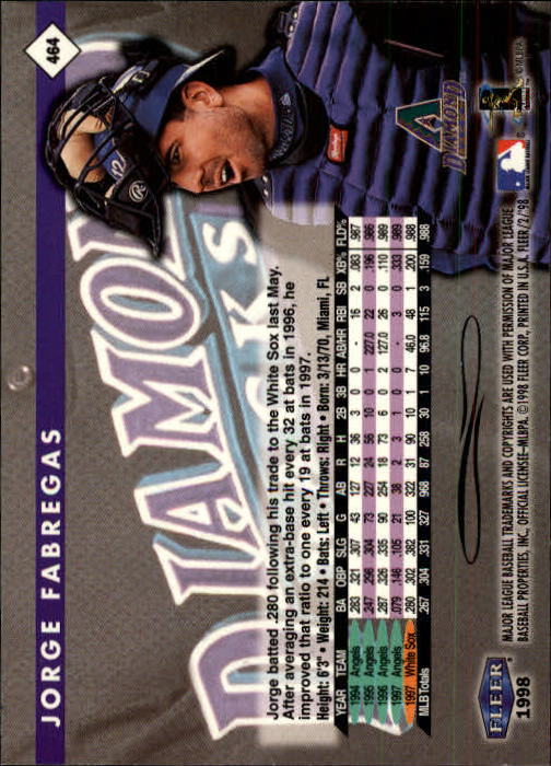 1998 Fleer Tradition #464 Jorge Fabregas back image