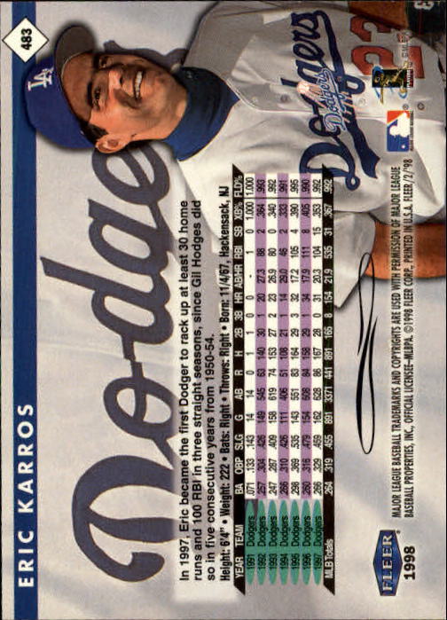 1998 Fleer Tradition #483 Eric Karros back image