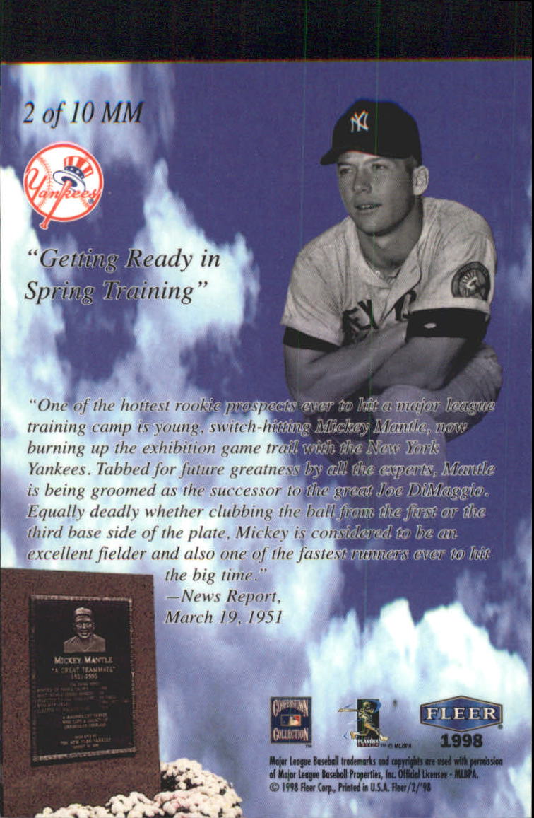 1998 Fleer Tradition Mickey Mantle Monumental Moments #2 Mickey Mantle back image