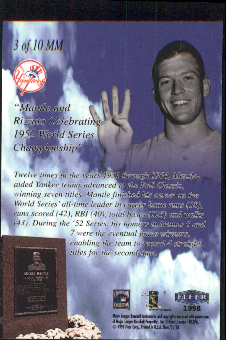1998 Fleer Tradition Mickey Mantle Monumental Moments #3 Mickey Mantle back image