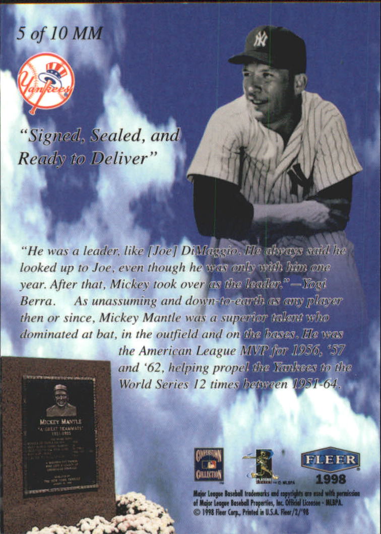 1998 Fleer Tradition Mickey Mantle Monumental Moments #5 Mickey Mantle back image