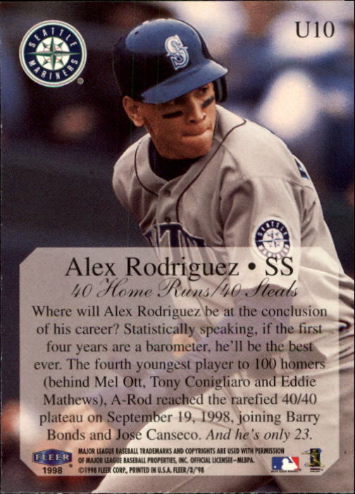 1998 Fleer Tradition Update #U10 Alex Rodriguez HL back image
