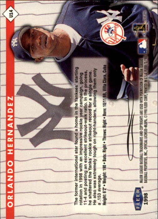 1998 Fleer Tradition Update #U14 Orlando Hernandez RC back image