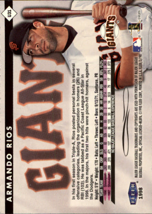 1998 Fleer Tradition Update Baseball "Main Set" Base Cards - Picture 63 of 199