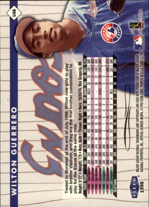 1998 Fleer Tradition Update Baseball "Main Set" Base Cards - Picture 97 of 199