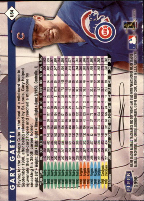 1998 Fleer Tradition Update Baseball "Main Set" Base Cards - Picture 109 of 199