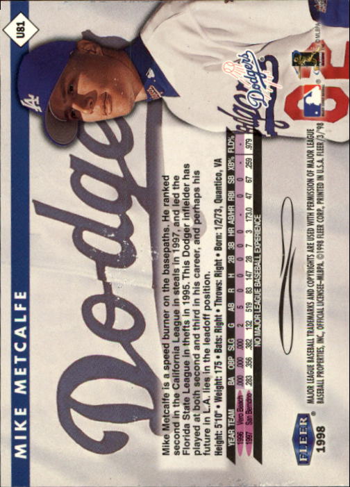 1998 Fleer Tradition Update Baseball "Main Set" Base Cards - Picture 161 of 199