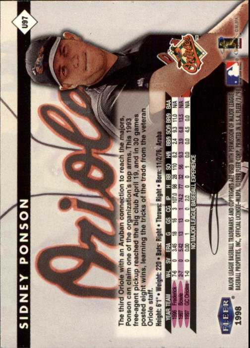 1998 Fleer Tradition Update Baseball "Main Set" Base Cards - Picture 193 of 199