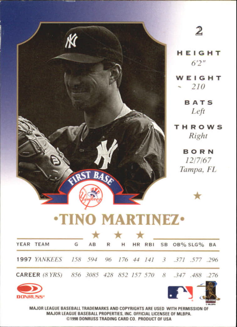 1998 Leaf #2 Tino Martinez back image