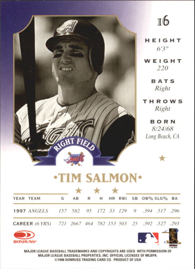 1998 Leaf #16 Tim Salmon back image