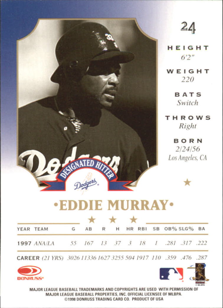1998 Leaf #24 Eddie Murray back image