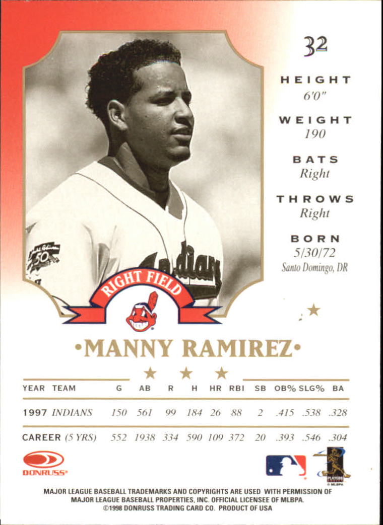 1998 Leaf #32 Manny Ramirez back image