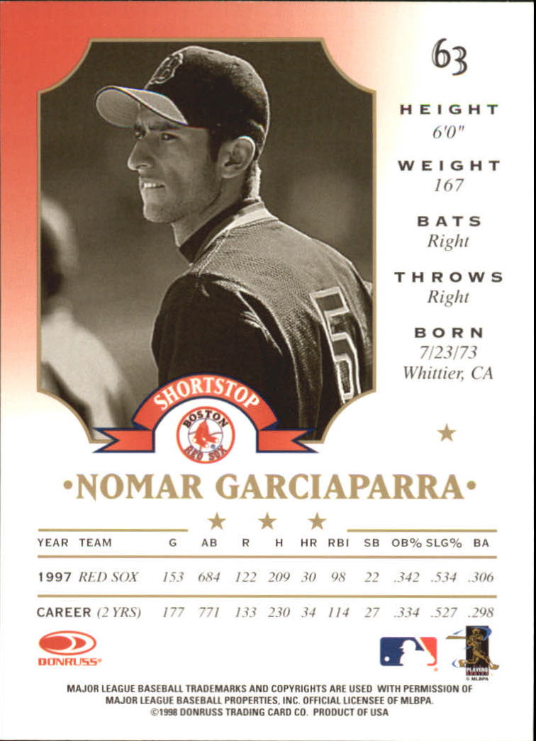1998 Leaf #63 Nomar Garciaparra back image