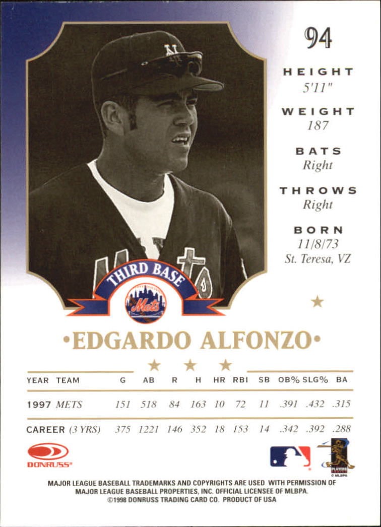 1998 Leaf #94 Edgardo Alfonzo back image