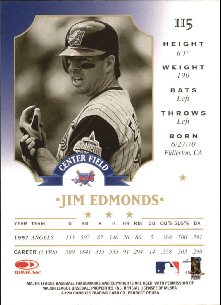 1998 Leaf #115 Jim Edmonds back image
