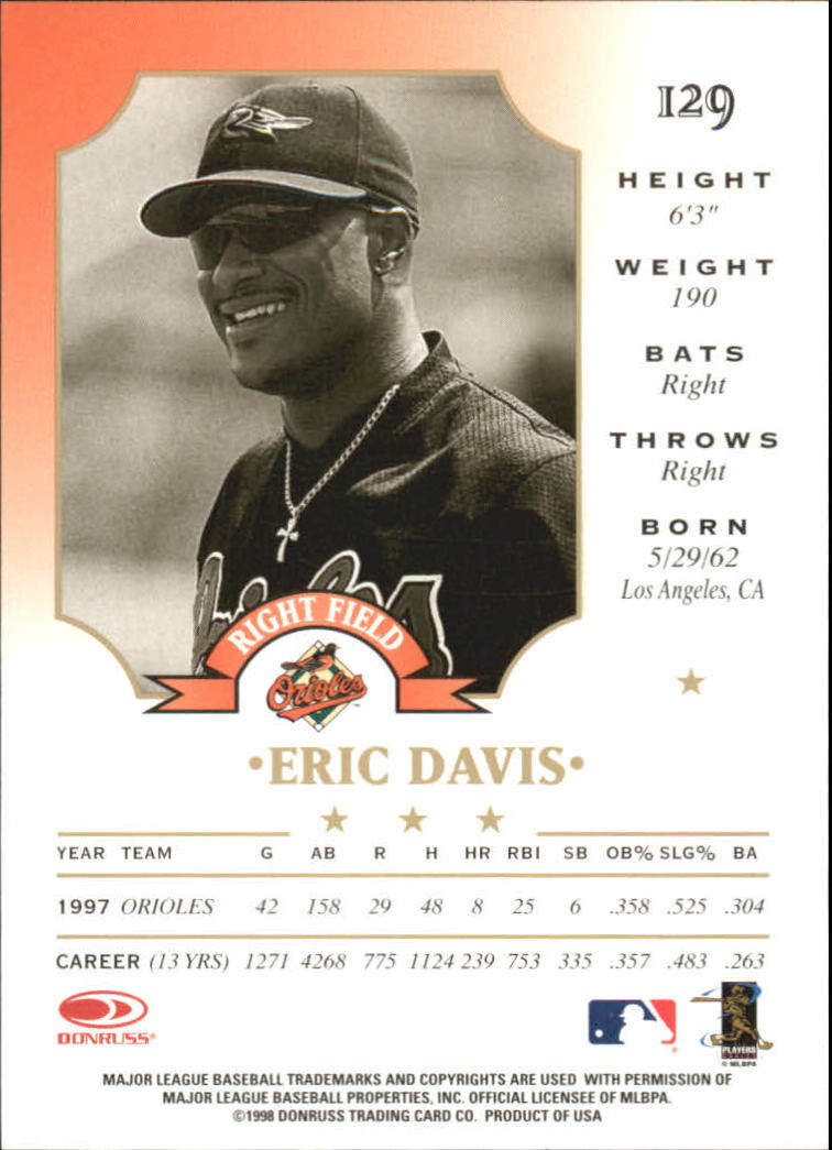 1998 Leaf #129 Eric Davis back image