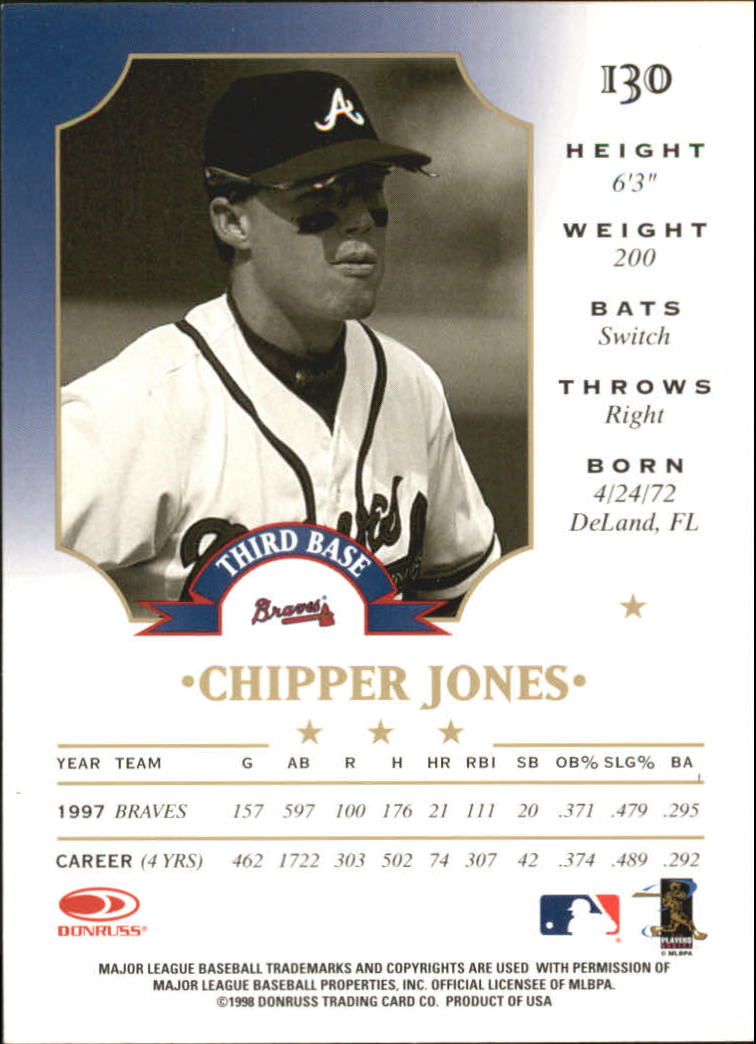 1998 Leaf #130 Chipper Jones back image