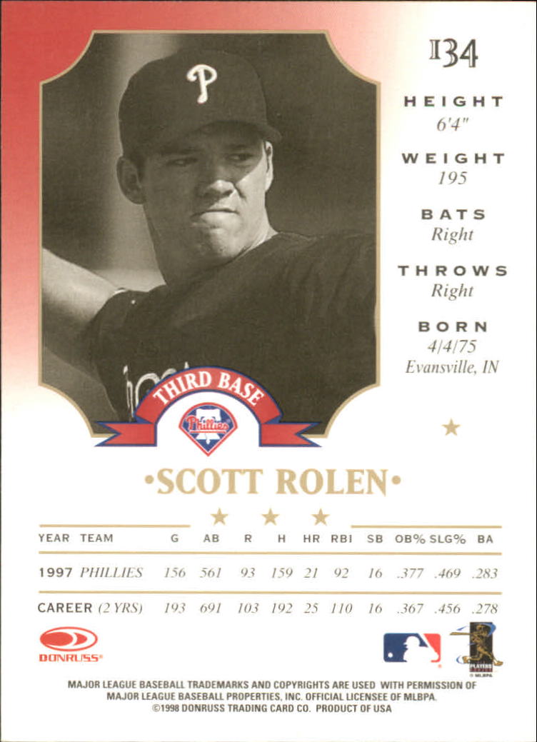 1998 Leaf #134 Scott Rolen back image