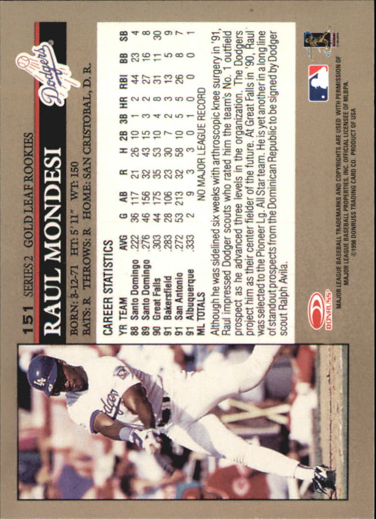 1998 Leaf #151 Raul Mondesi CC back image