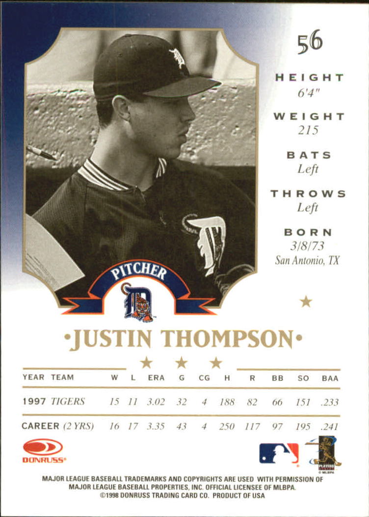 1998 Leaf Fractal Matrix #56 Justin Thompson SY back image