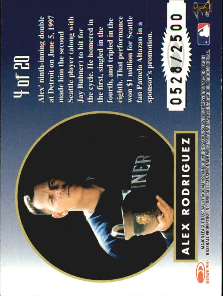 1998 Leaf Rookies and Stars Greatest Hits #4 Alex Rodriguez back image