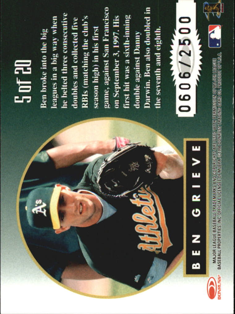 1998 Leaf Rookies and Stars Greatest Hits #5 Ben Grieve back image