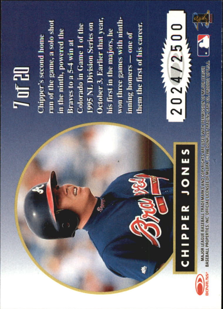 1998 Leaf Rookies and Stars Greatest Hits #7 Chipper Jones back image