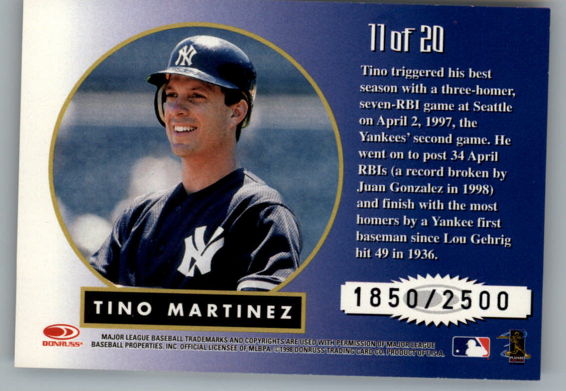 1998 Leaf Rookies and Stars Greatest Hits #11 Tino Martinez back image
