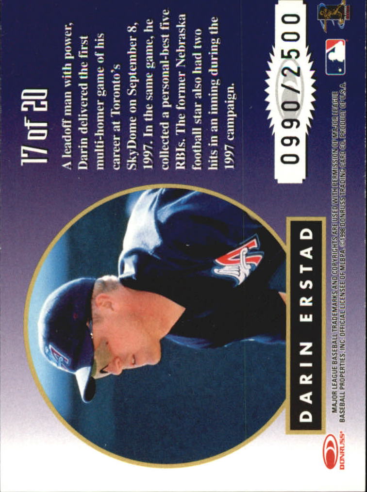 1998 Leaf Rookies and Stars Greatest Hits #17 Darin Erstad back image
