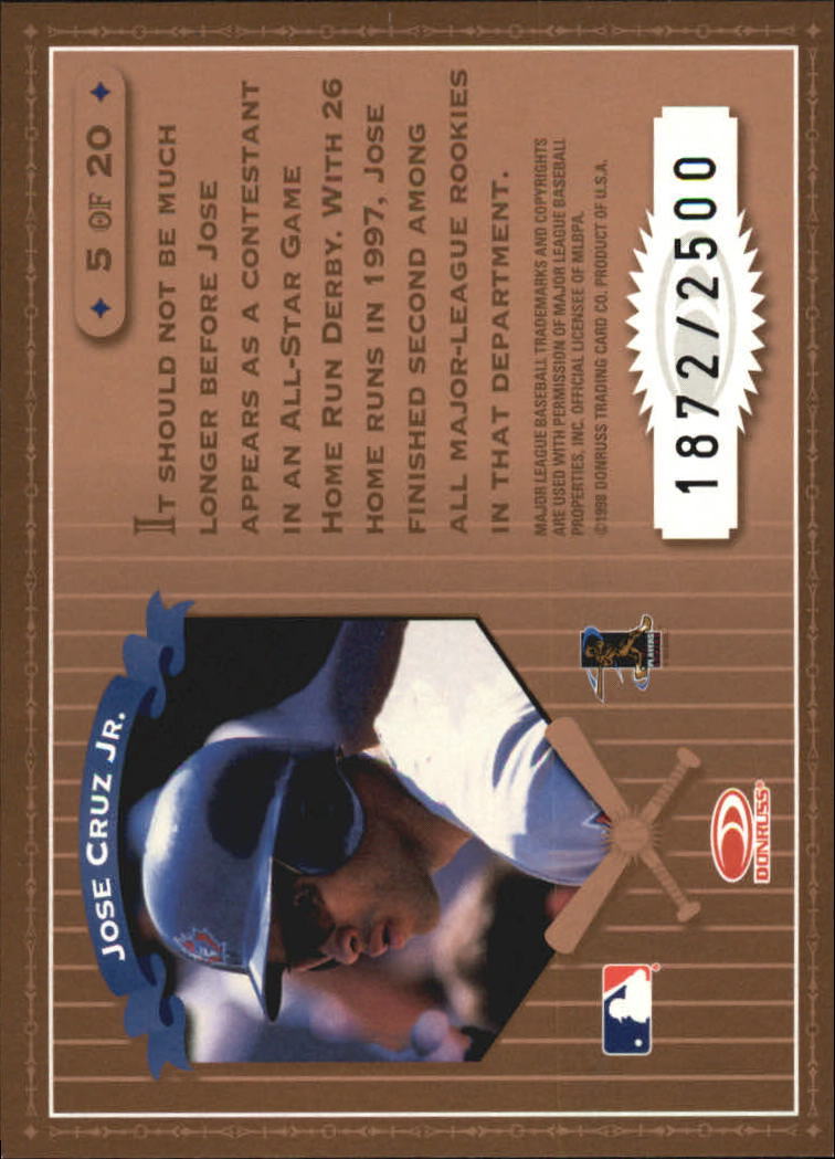 1998 Leaf Rookies and Stars Home Run Derby #5 Jose Cruz Jr. back image