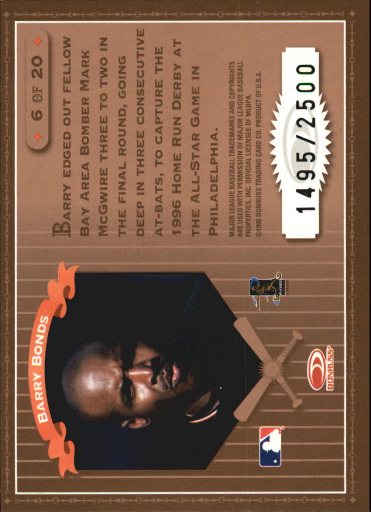 1998 Leaf Rookies and Stars Home Run Derby #6 Barry Bonds /2500